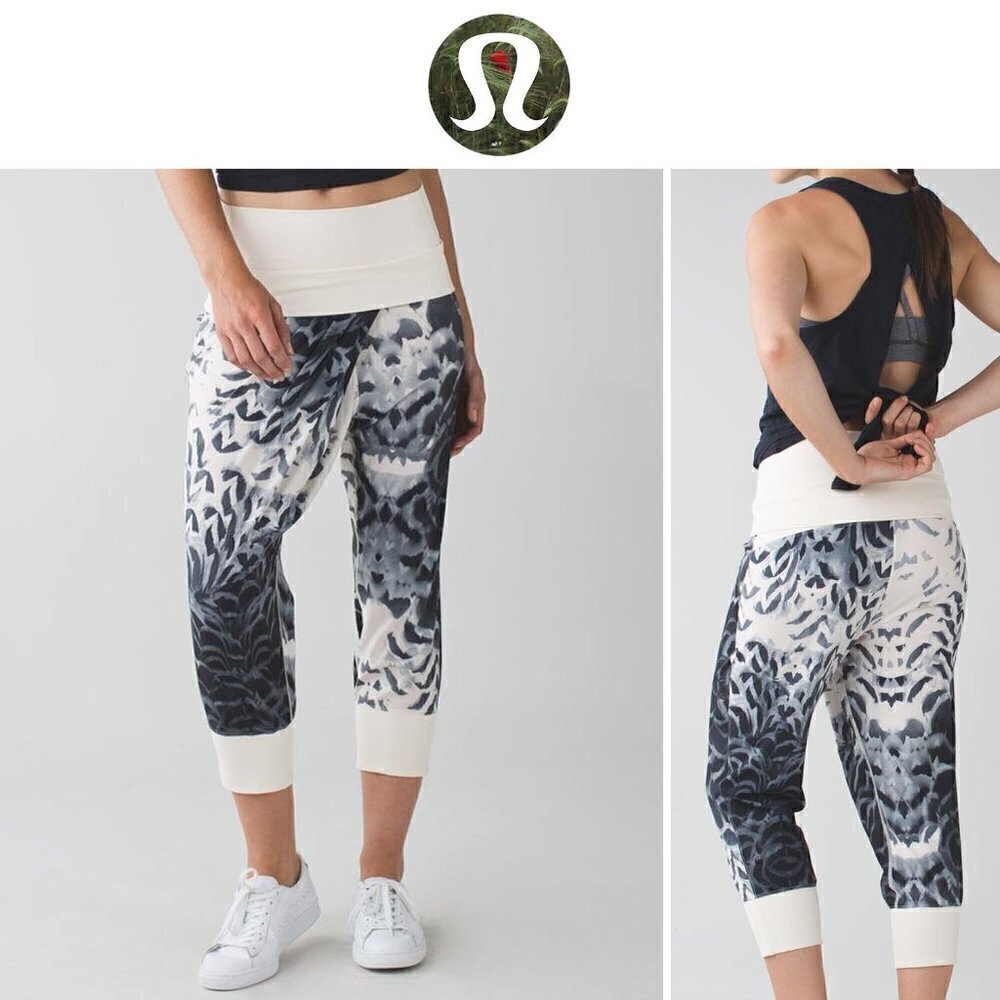 Lululemon Dance To Yoga Boyfriend Pant Pretty Plume Angel Wing Black/Angel Sz 2